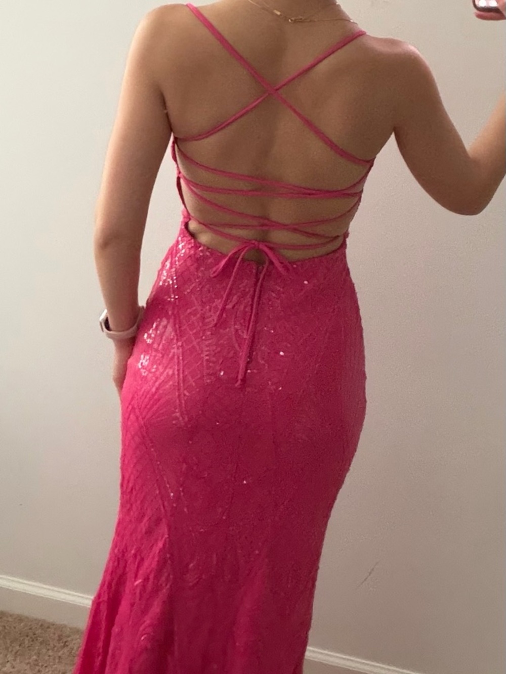 Windsor Hot Pink Rowena Sequin Mermaid Dress - Picture 2 of 3